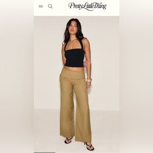 PrettyLittleThing Khaki Tailored Wide-Leg Pants
